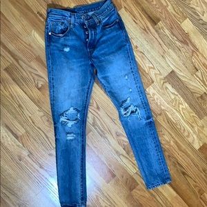 Distressed 501 Levi Skinny Boot Cut Jeans